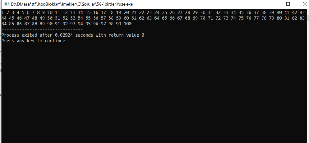 birden-yüze-kadar-olan-sayilari-doguleri-kullanmadan-ekrana-yazdirma-csharp-cplus-java-python