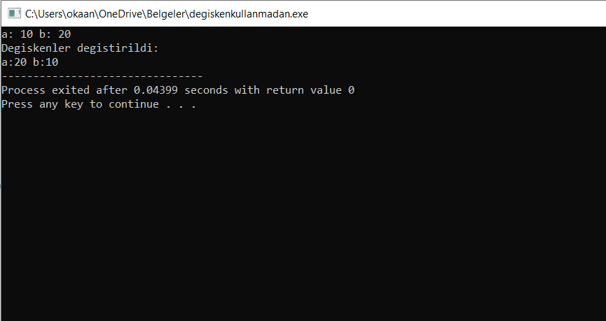 c++dili-ucuncu-bir-degisken-kullanmadan-degisken-degerlerini-degistirme